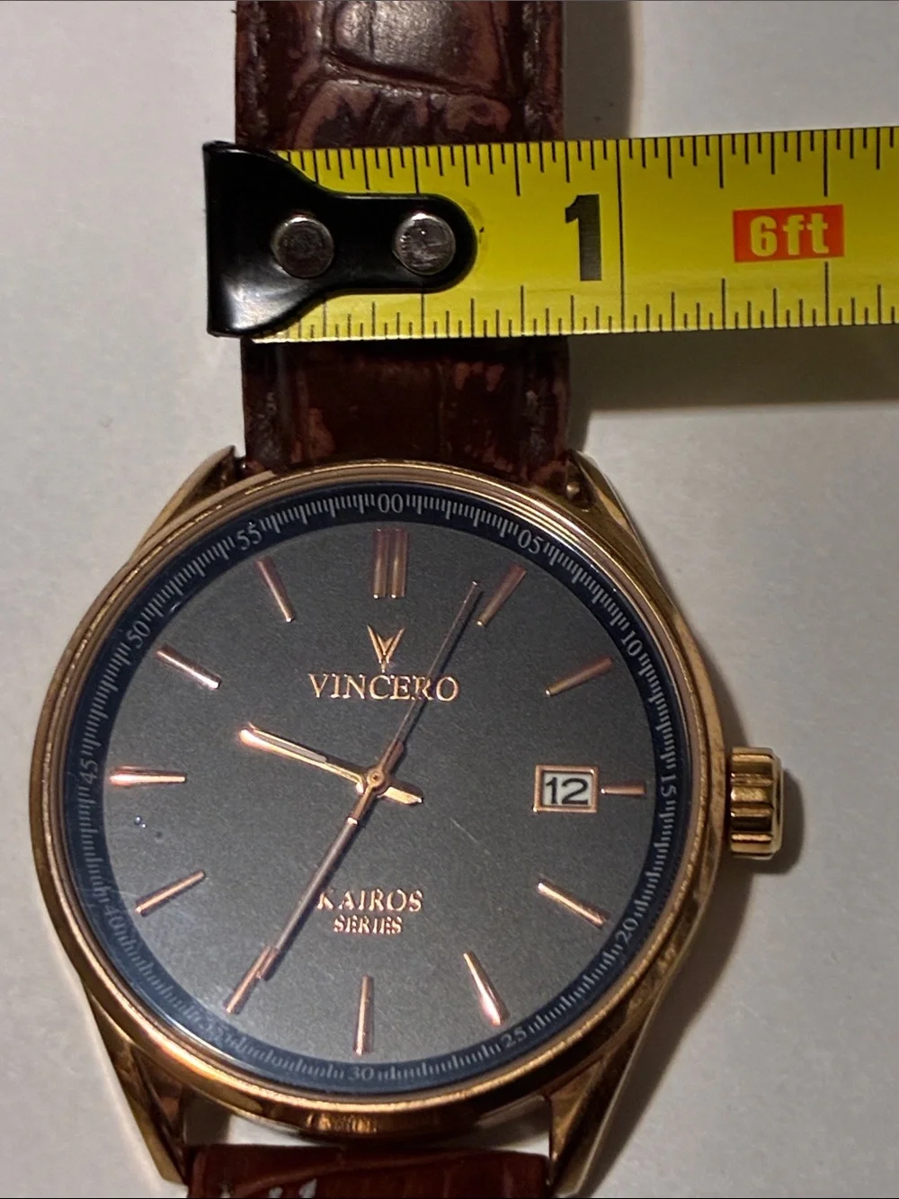 Vincero Kairos Dress Watch - Black Dial, Rose Gold Case, Brown Leather Strap